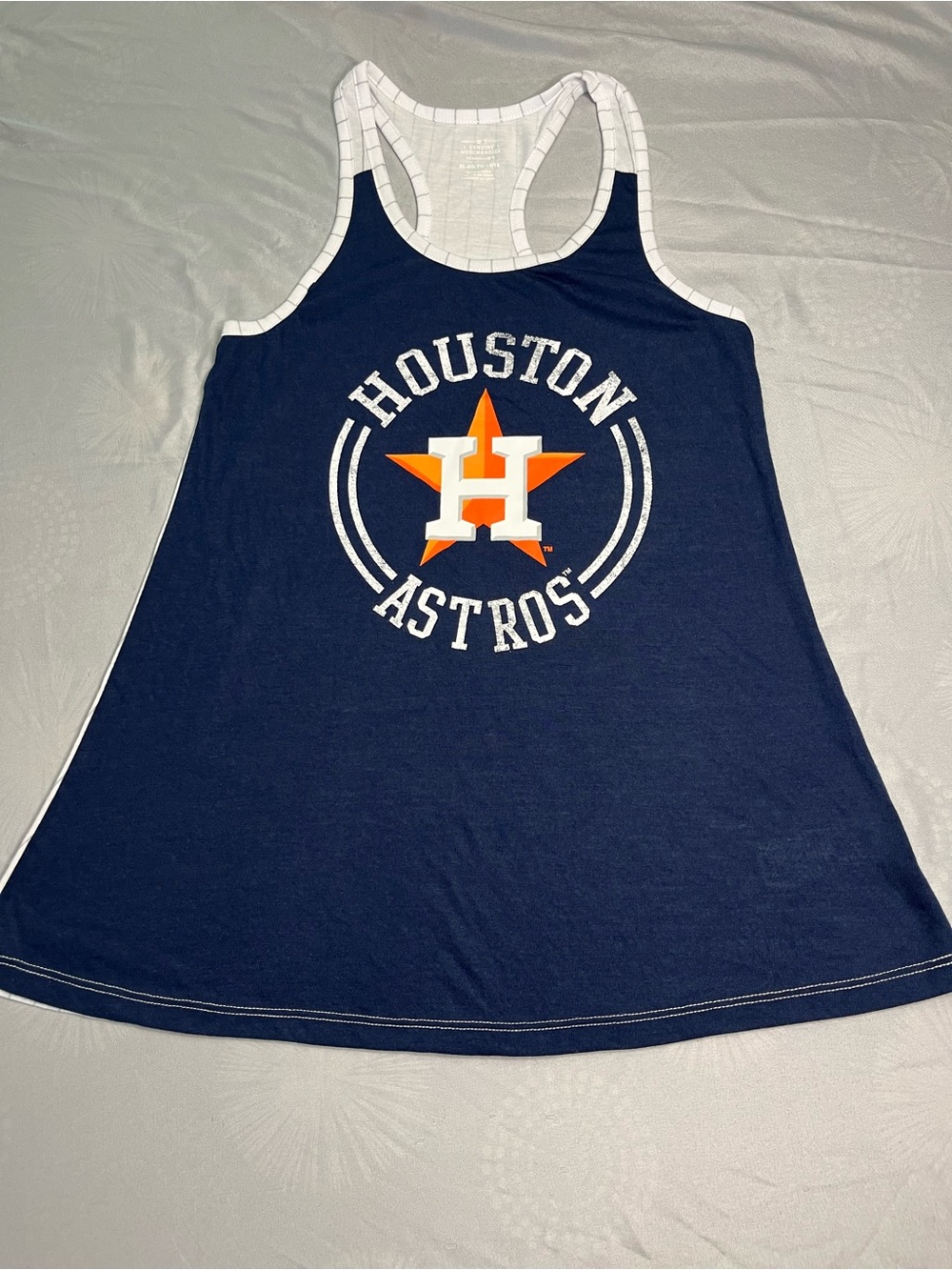 Majestic Navy Tank Top with White and Orange Astros Crest